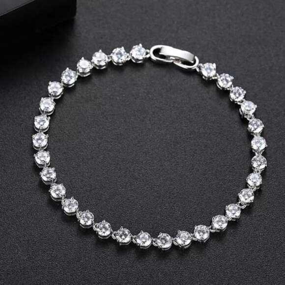 NEW 925 STERLING SILVER DIAMOND ROUND TENNIS BRACELET - Picture 1 of 6
